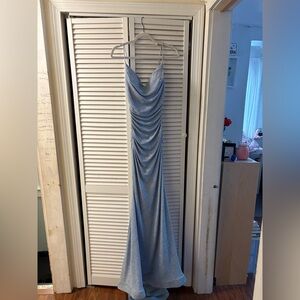 Windsor Shimmery Light Blue Cowl-Front Maxi Dress